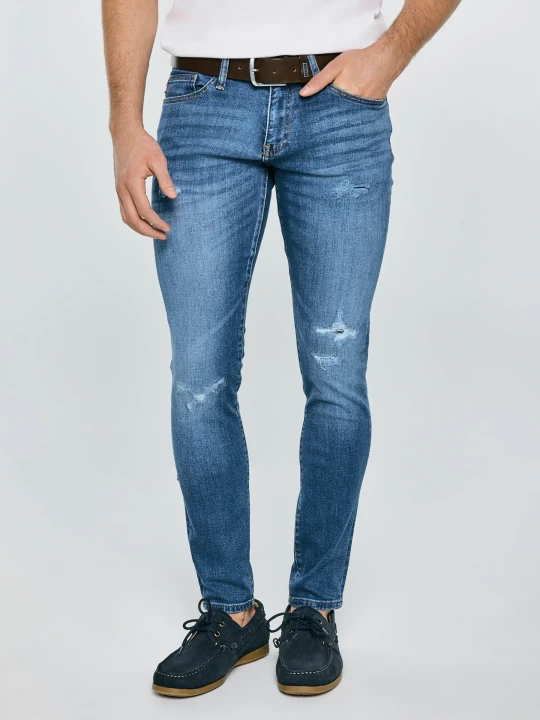 Zdjęcie produktu jeansy męskie skinny z przetarciami niebieskie deric 368 Big Star