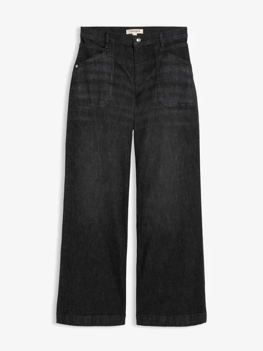 Zdjęcie produktu Jeansy mid waist z szerokimi nogawkami i naszywanymi kieszeniami BonPrix czarny
