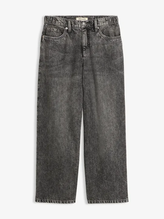 Zdjęcie produktu Jeansy o kroju baggy mid waist, super soft, cropped BonPrix szary