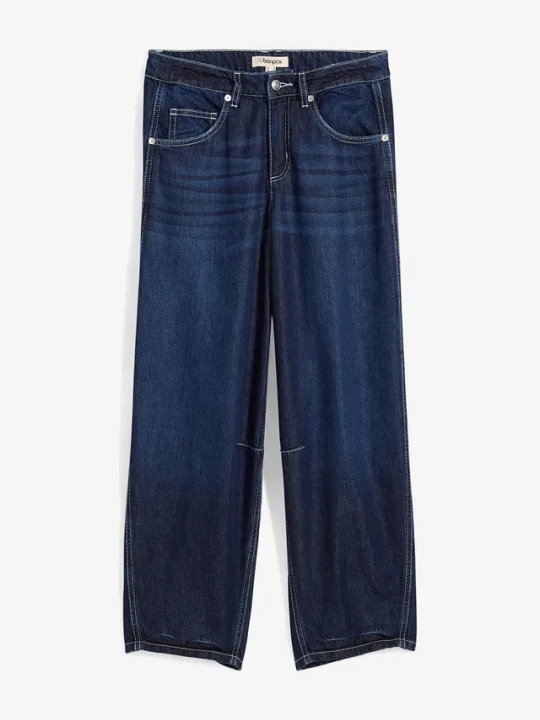Zdjęcie produktu Jeansy o kroju balonowym, średni stan, super soft, cropped BonPrix niebieski