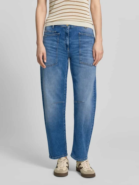 Zdjęcie produktu Jeansy o kroju barrel fit z naszywanymi kieszeniami model 'OCEAN' CAMBIO Jeansowy niebieski