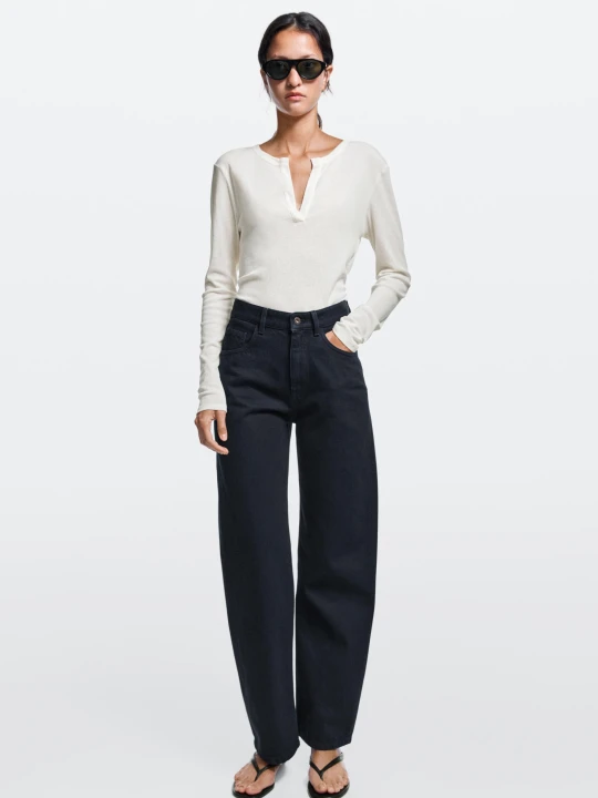 Zdjęcie produktu Jeansy O Kroju Barrel Fit Z Wysokim Stanem - Granatowy - Massimo Dutti - Female