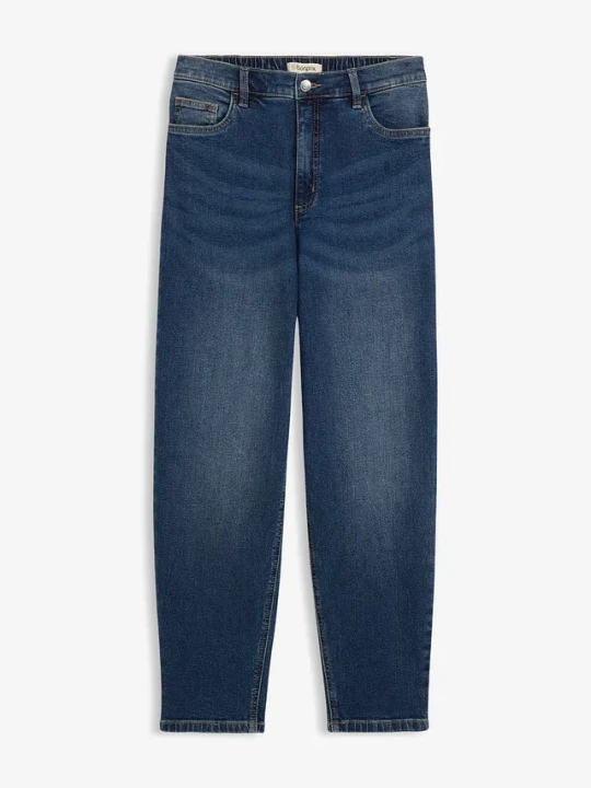 Zdjęcie produktu Jeansy o kroju mom, high waist, o skróconej długości BonPrix niebieski