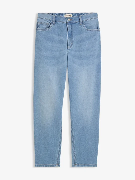 Zdjęcie produktu Jeansy o kroju mom, high waist, o skróconej długości BonPrix niebieski