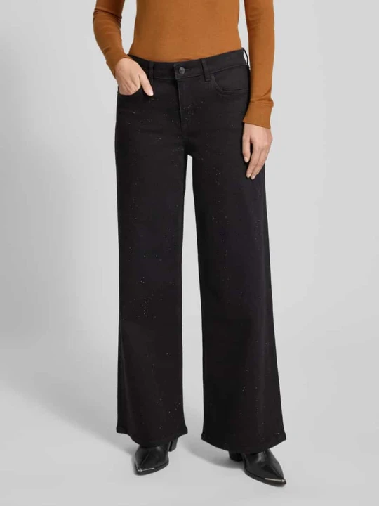 Zdjęcie produktu Jeansy o kroju relaxed fit z obszyciem ozdobnymi kamieniami w 5 kieszeni comma Czarny