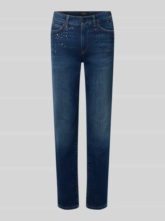 Zdjęcie produktu Jeansy o kroju slim fit z mieszanka bawełny z kamienie stras Marc Cain Jeansowy niebieski