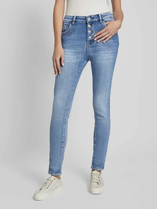 Zdjęcie produktu Jeansy o kroju skinny fit z listwą guzikową Miss Goodlife Jeansowy niebieski