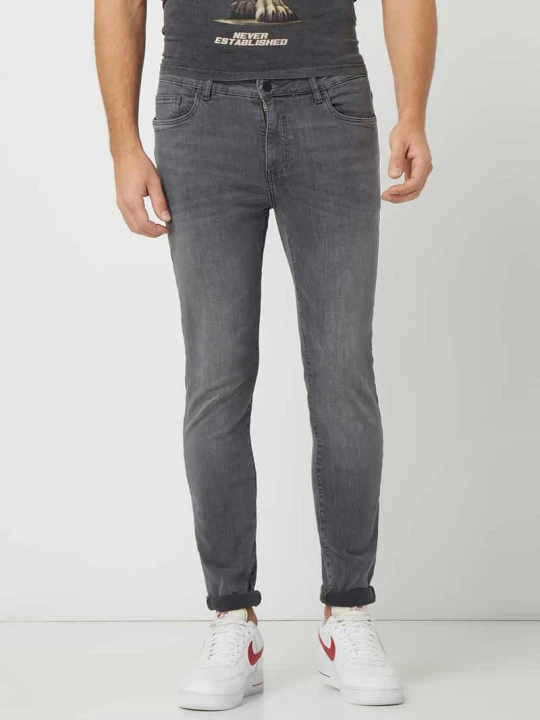 Zdjęcie produktu Jeansy o kroju skinny fit z naszywką z logo REVIEW Średnioszary