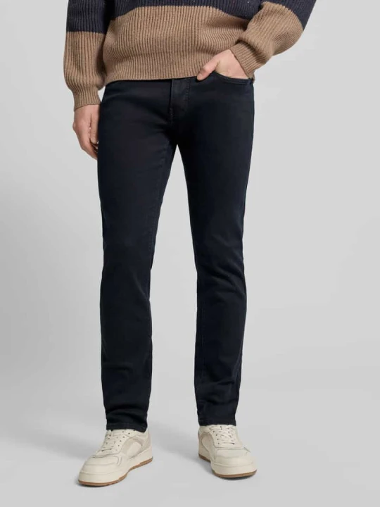 Zdjęcie produktu Dżinsy w kroju regular fit z detalem z metką model 'Lyon' Pierre Cardin Ciemnoniebieski