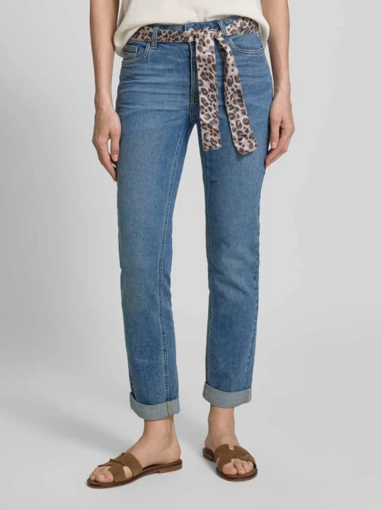 Zdjęcie produktu Jeansy o kroju slim fit z wiązanym paskiem i dołem z zakładką Zero Jeansowy niebieski