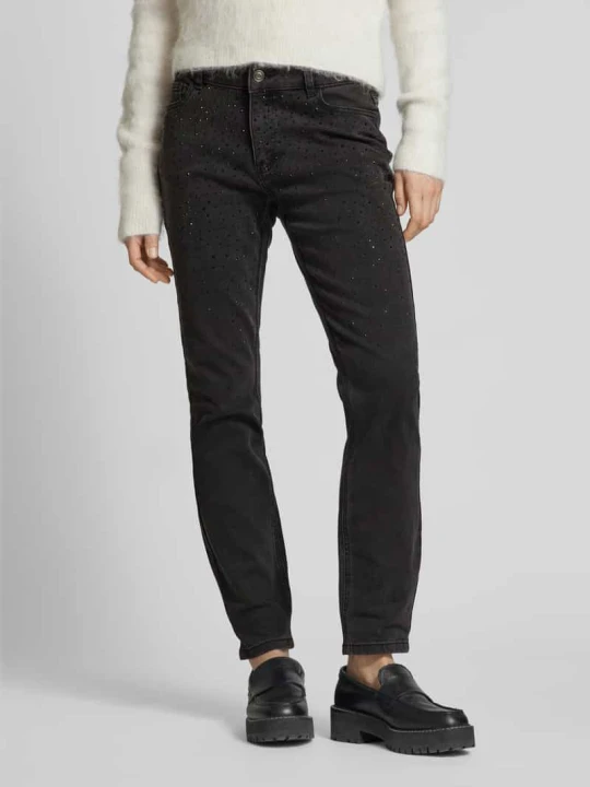 Zdjęcie produktu Jeansy o kroju slim fit z obszyciem ozdobnymi kamieniami i dodatkiem wiskozy Christian Berg Czarny