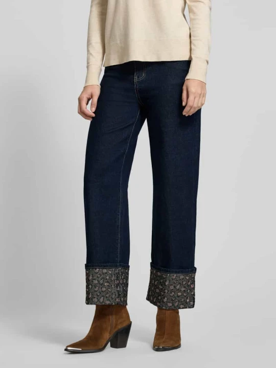 Zdjęcie produktu Jeansy o kroju straight fit z brzegiem i obszyciem ozdobnymi kamieniami Miss Goodlife Jeansowy niebieski
