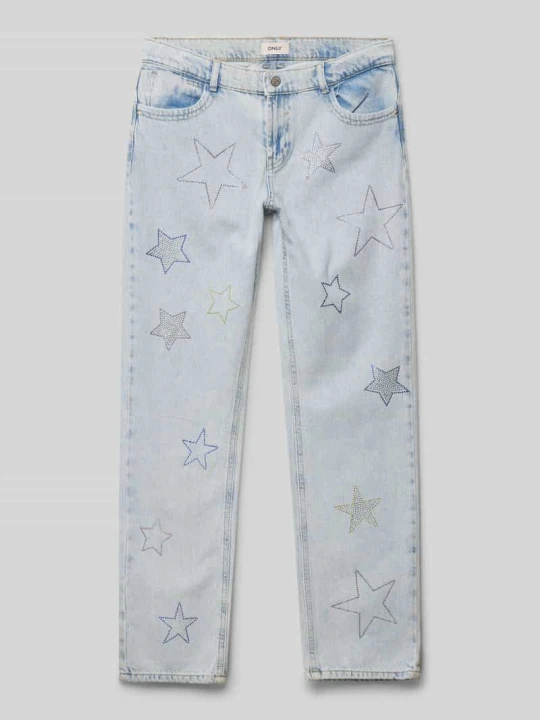 Zdjęcie produktu Jeansy o kroju straight fit z czystej bawełny z obszyciem kamieniami stras model ‘CARLY DAD’ Only Niebieski