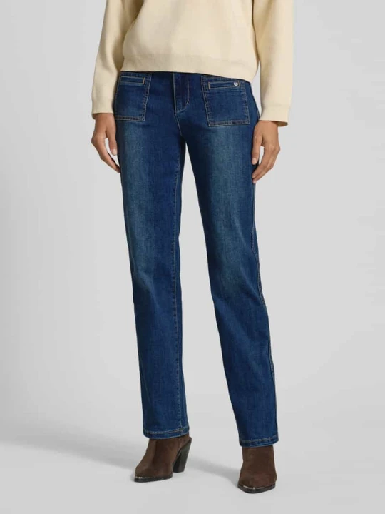 Zdjęcie produktu Jeansy o kroju straight fit z efektem znoszenia model ‘Stella’ Buena Vista Ciemnoniebieski