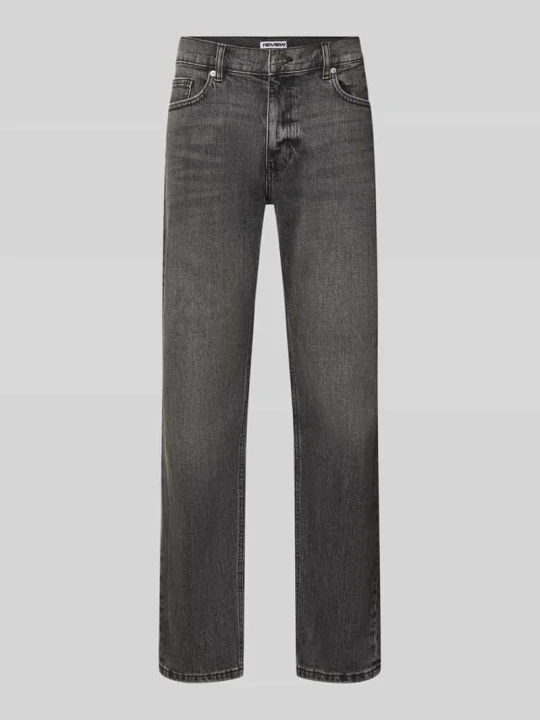 Zdjęcie produktu Jeansy o kroju straight fit z elastycznej mieszanki bawełny REVIEW Ciemnoszary