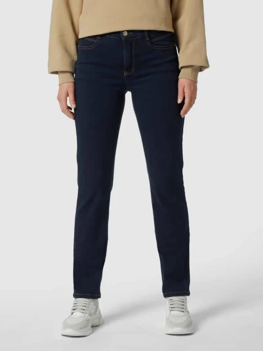 Zdjęcie produktu Jeansy o kroju straight fit z naszywką z logo model 'Angela' MAC Ciemnoniebieski