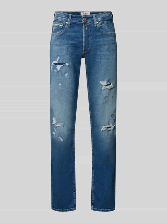 Zdjęcie produktu Jeansy o kroju straight fit z przetarcia, model 'Grover' Replay Jeansowy niebieski