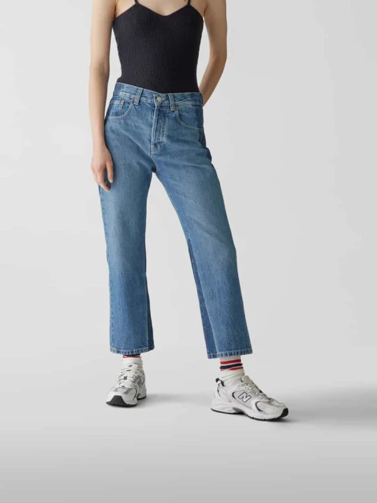 Zdjęcie produktu Jeansy o kroju straight fit ze średnim stanem Victoria Beckham Jeansowy niebieski