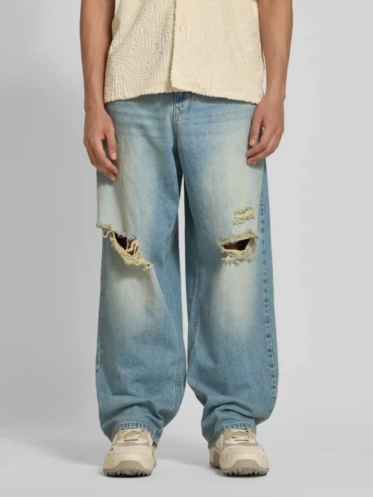 Zdjęcie produktu Jeansy o kroju super baggy fit z czystej bawełny z przetarciami REVIEW Jasnoniebieski