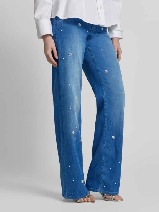 Zdjęcie produktu Jeansy o kroju wide fit z perełkami i dżetami Angels Jasnoniebieski