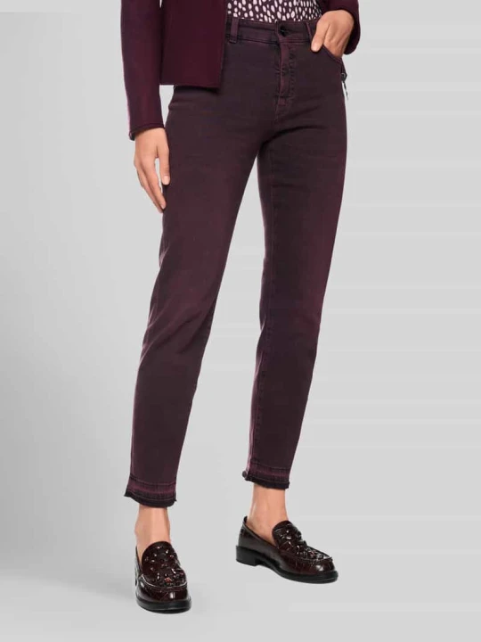 Zdjęcie produktu Jeansy z wysokim stanem o kroju slim fit z postrzępionym brzegiem Marc Cain Bordowy