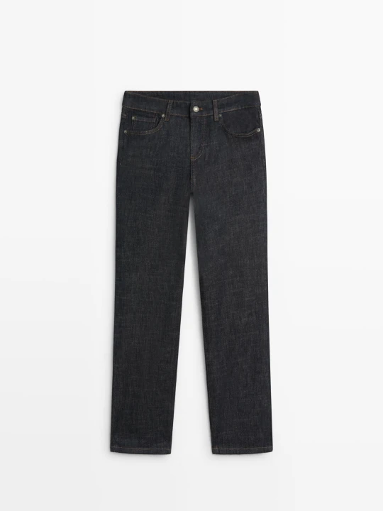 Zdjęcie produktu Jeansy O Prostym Kroju Z Niskim Stanem, Zamsz - Ciemnoniebieski - Massimo Dutti - Female