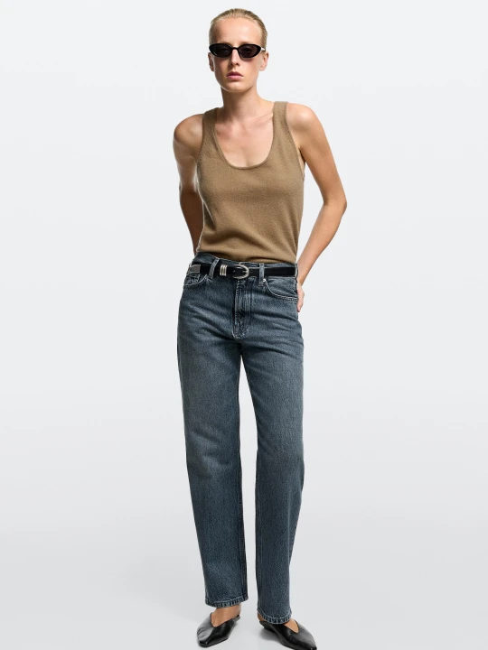 Zdjęcie produktu Jeansy O Prostym Kroju Z Wysokim Stanem - Jasnoniebieski - Massimo Dutti - Female