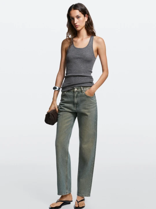 Zdjęcie produktu Jeansy O Prostym Kroju Z Wysokim Stanem - Niebieski - Massimo Dutti - Female