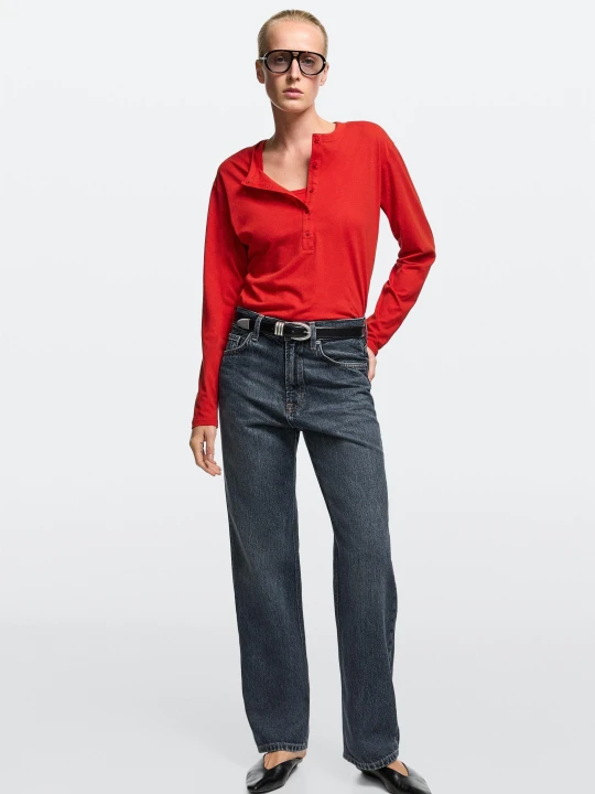 Zdjęcie produktu Jeansy O Prostym Kroju Z Wysokim Stanem - Średni Niebieski - Massimo Dutti - Female