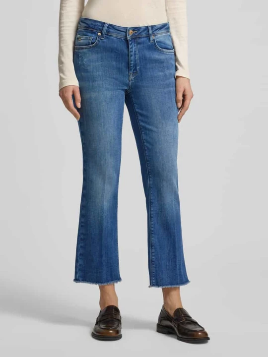 Zdjęcie produktu Jeansy o rozkloszowanym kroju z frędzlami model 'VIC' RAFFAELLO ROSSI Ciemnoniebieski