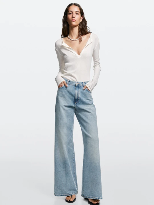 Zdjęcie produktu Jeansy Palazzo Z Wysokim Stanem - Jasnoniebieski - Massimo Dutti - Female
