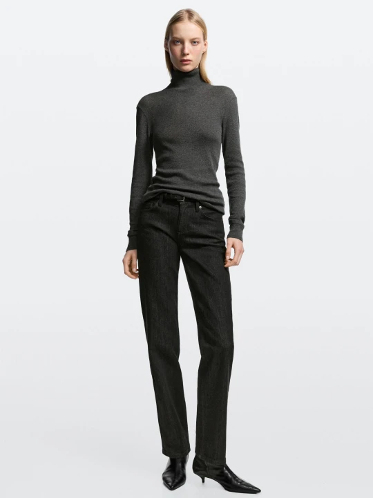 Zdjęcie produktu Jeansy: Prosty Krój, Niski Stan - Czarny - Massimo Dutti - Female