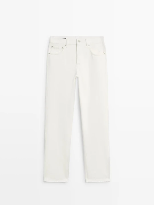 Zdjęcie produktu Jeansy - Prosty Krój, Średni Stan - Biały Złamany - Massimo Dutti - Female