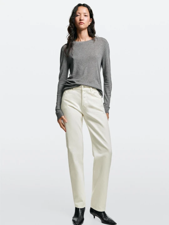 Zdjęcie produktu Jeansy - Prosty Krój, Średni Stan - Biały Złamany - Massimo Dutti - Female