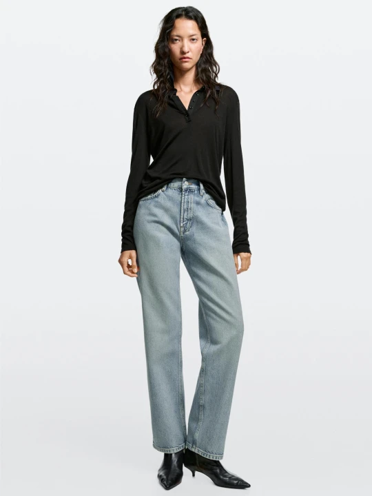 Zdjęcie produktu Jeansy: Prosty Krój, Wysoki Stan - Jasnoniebieski - Massimo Dutti - Female