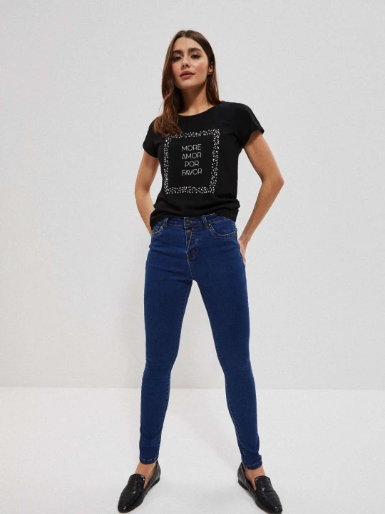 Zdjęcie produktu Jeansy push up z guzikami ciemnoniebieskie Moodo