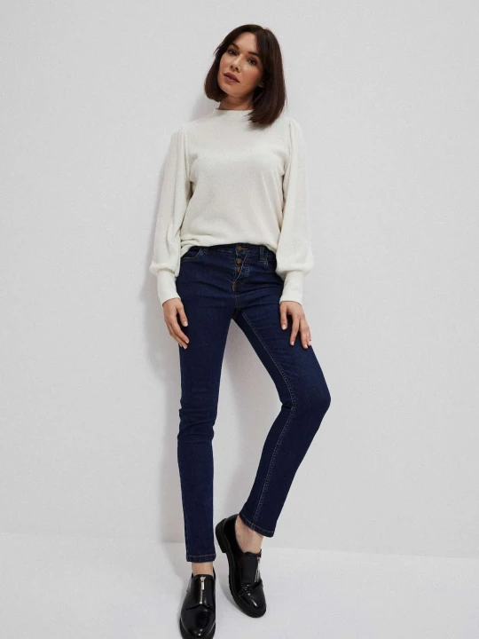 Zdjęcie produktu Jeansy push up zapinane na guziki granatowe Moodo