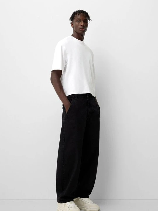 Zdjęcie produktu Jeansy Relaxed Fit Bershka ciemnoszary melanż