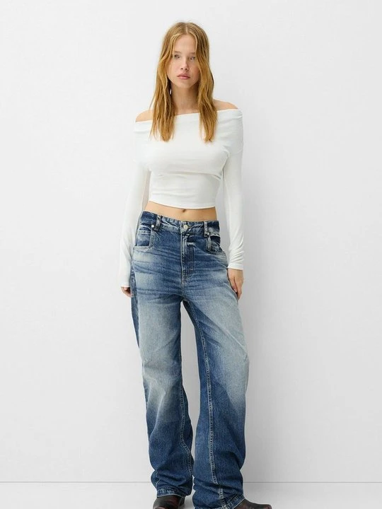 Zdjęcie produktu Jeansy Relaxed Fit Bershka granatowy