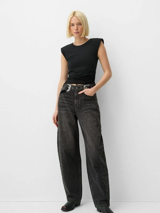 Zdjęcie produktu Jeansy Relaxed Fit Bershka czarny