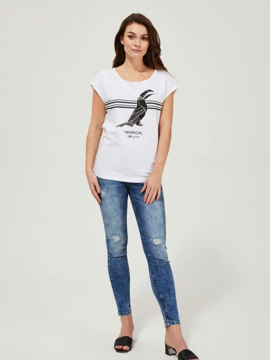 Zdjęcie produktu Jeansy rurki medium waist z przetarciami niebieskie Moodo