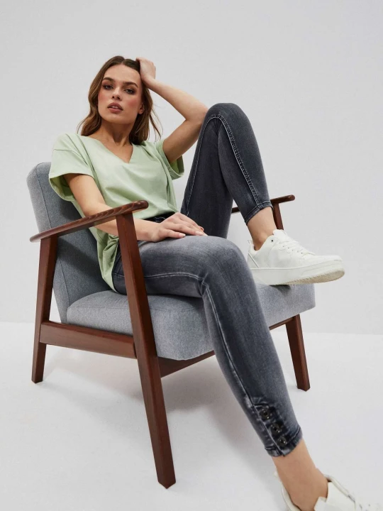 Zdjęcie produktu Jeansy skinny medium waist z przetarciami grafitowe Moodo