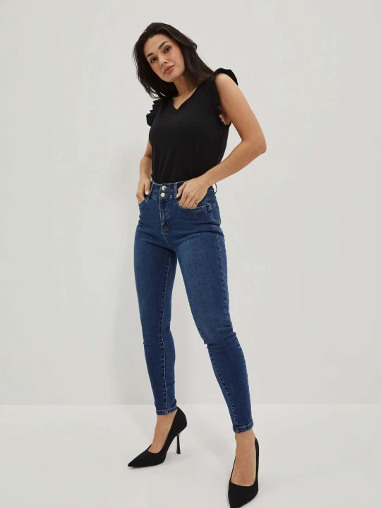 Zdjęcie produktu Jeansy skinny z kieszeniami ciemnoniebieskie Moodo