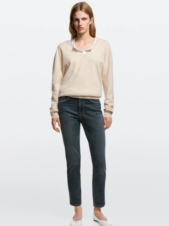Zdjęcie produktu Jeansy Slim Fit Cropped O Średnim Stanie - Średni Niebieski - Massimo Dutti - Female