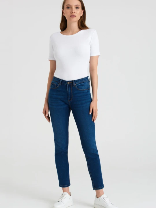 Zdjęcie produktu Jeansy slim fit przed kostkę, granatowe Greenpoint niebieski