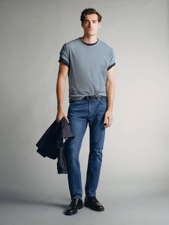Zdjęcie produktu Jeansy slim fit z bawełny made in Italy ciemnoniebieski - Mężczyzna - MANGO MAN