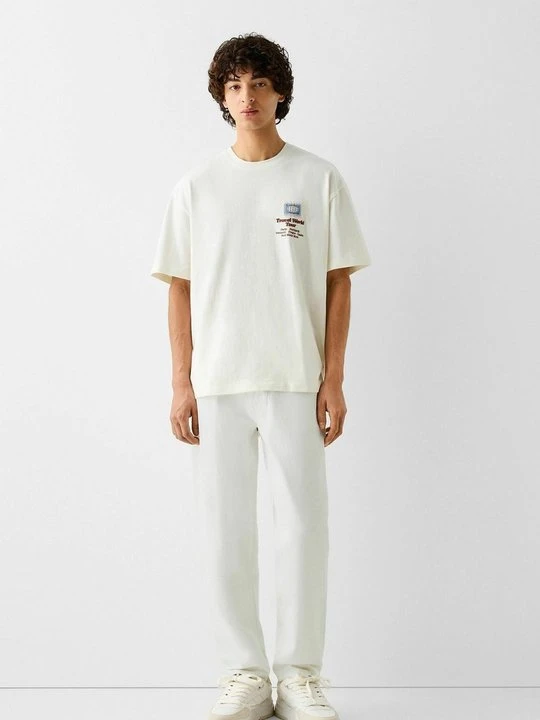 Zdjęcie produktu Jeansy Straight Leg Bershka biały
