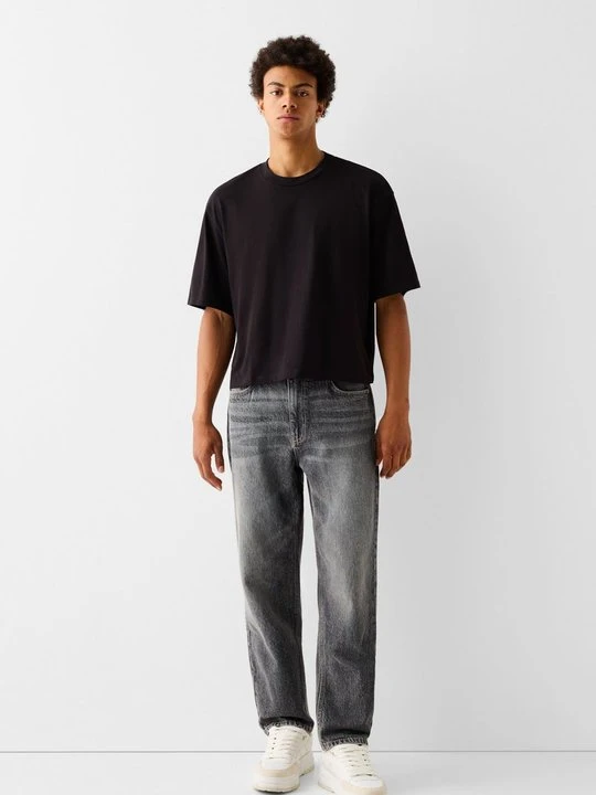 Zdjęcie produktu Jeansy Straight Leg Bershka ciemnoszary melanż