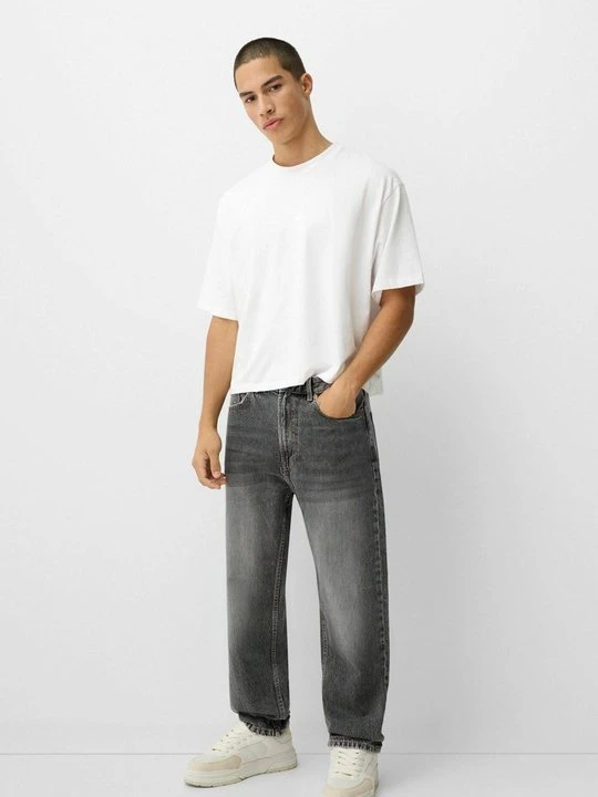 Zdjęcie produktu Jeansy Straight Leg Bershka ciemnoszary melanż