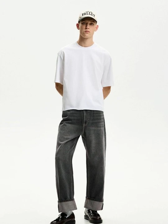 Zdjęcie produktu Jeansy Straight Leg Bershka ciemnoszary melanż